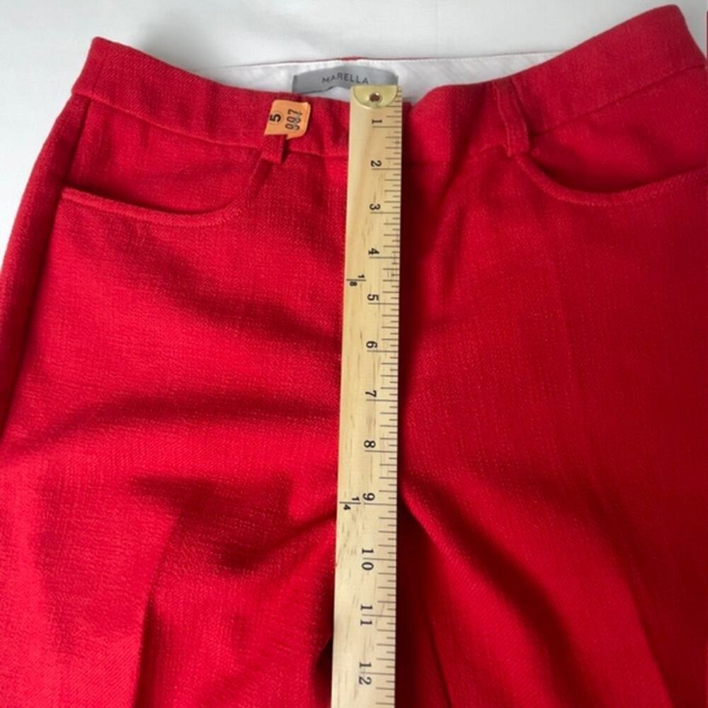 Marella Red Frayed Hem Cropped Pants Italy Chic Stretch Straight Leg 8 Italian - Picture 6 of 11